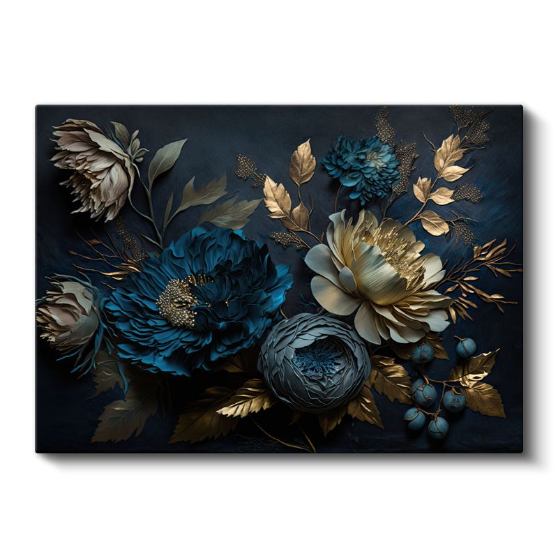 Pembe Çiçekler - Altın Yapraklı Zarif Kompozisyon Kanvas Tablo