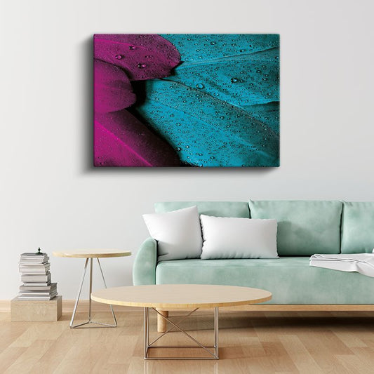 Yaprak Detayı - Mor ve Turkuaz Tonlarda Çarpıcı Makro Çekim Kanvas Tablo