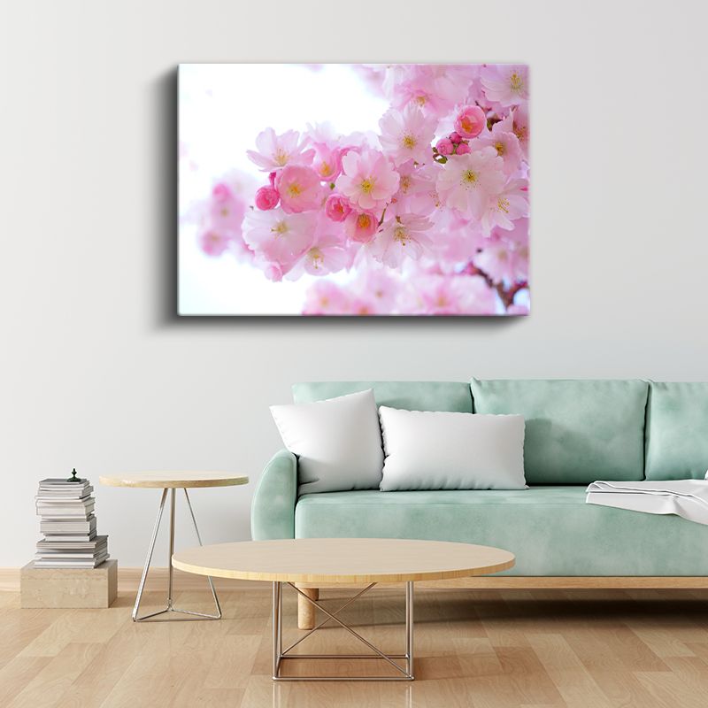 Japon Kiraz Çiçekleri - Işıltılı Pembe Bahar Dalları Kanvas Tablo