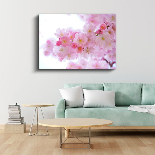 Japon Kiraz Çiçekleri - Işıltılı Pembe Bahar Dalları Kanvas Tablo