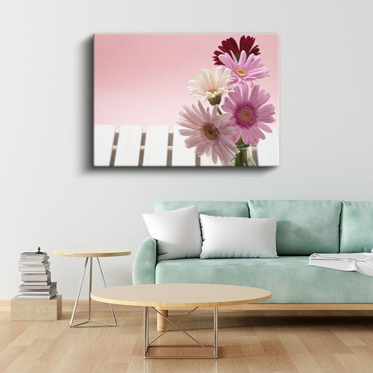 Pembe Gerbera - Romantik Çiçek Buketi Kanvas Tablo