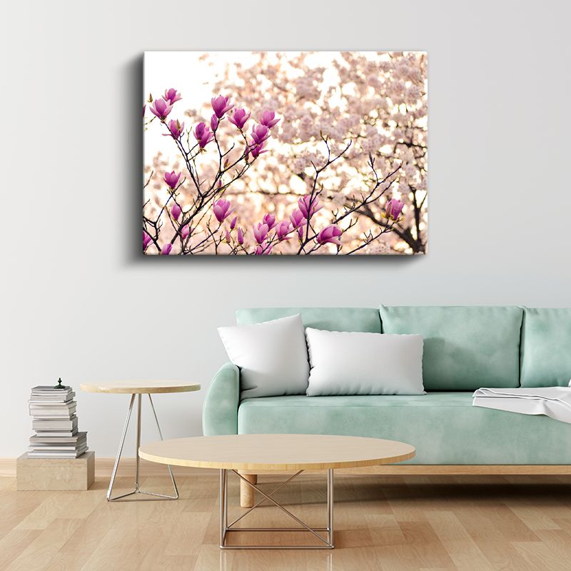 Mor Manolya - Bahar Dallarında Göz Alıcı Çiçekler Kanvas Tablo