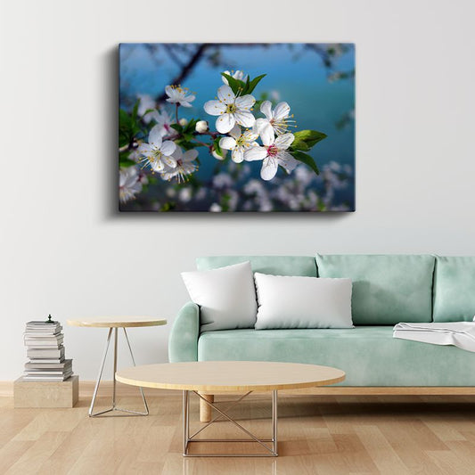 Japon Kiraz Çiçekleri - Yoğun Pembe Çiçekli Dal Kanvas Tablo