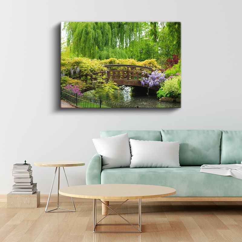 Japon Bahçesi - Söğüt Ağaçlı Köprü Manzarası Kanvas Tablo