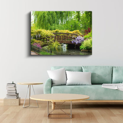 Japon Bahçesi - Söğüt Ağaçlı Köprü Manzarası Kanvas Tablo
