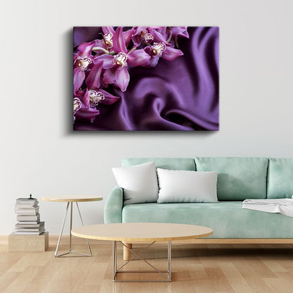 Mor Orkideler - İpek Kumaş Üzerinde Lüks Tasarım Kanvas Tablo