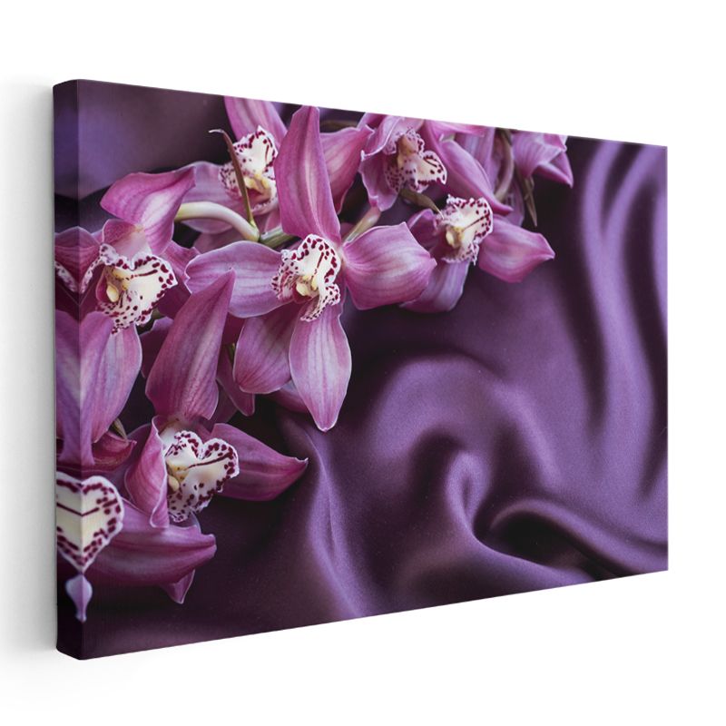 Mor Orkideler - İpek Kumaş Üzerinde Lüks Tasarım Kanvas Tablo