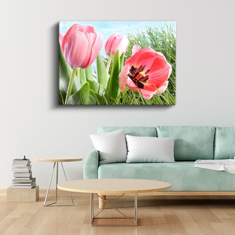 Pembe Laleler - Bahar Çayırında Taze Çiçekler Kanvas Tablo