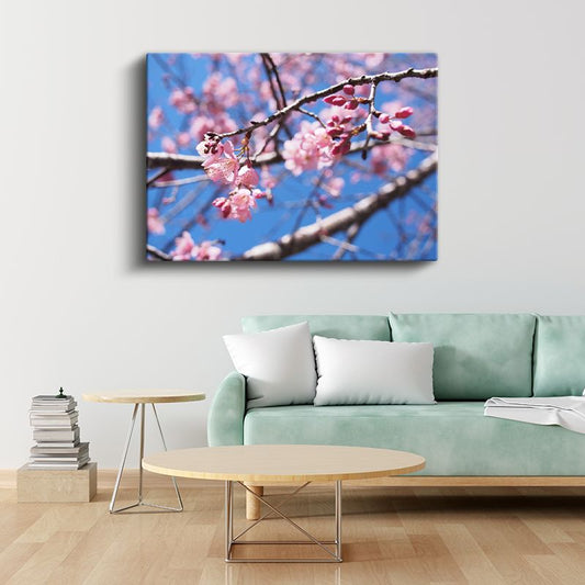 Kiraz Çiçeği - Siyah Taşlar Üzerinde Zen Aranjmanı Kanvas Tablo