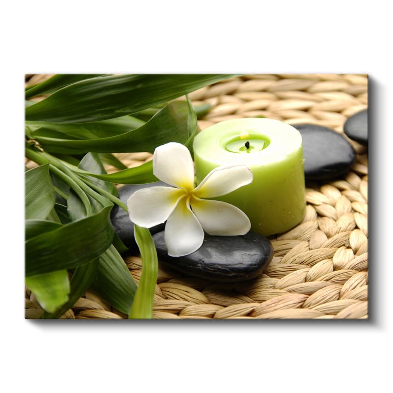 Kiraz Çiçekleri - Siyah Taşlar Üzerinde Yansıma Kanvas Tablo