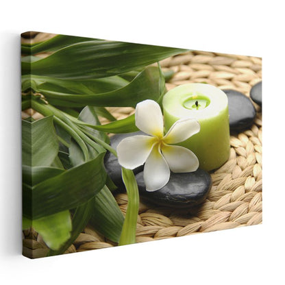 Kiraz Çiçekleri - Siyah Taşlar Üzerinde Yansıma Kanvas Tablo