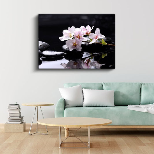 Beyaz Orkideler - Su Üzerinde Zen Tasarımı Kanvas Tablo