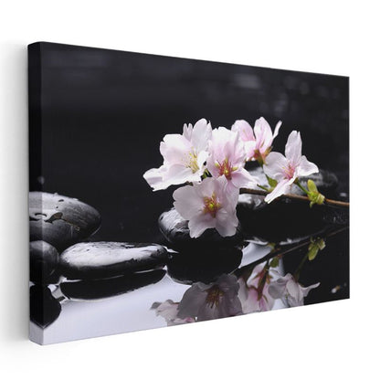 Beyaz Orkideler - Su Üzerinde Zen Tasarımı Kanvas Tablo