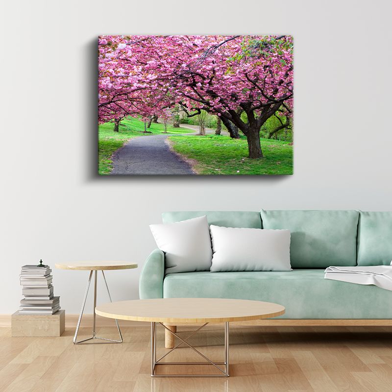 Kiraz Çiçeği Ağaçları - Bahar Parkı Manzarası Kanvas Tablo