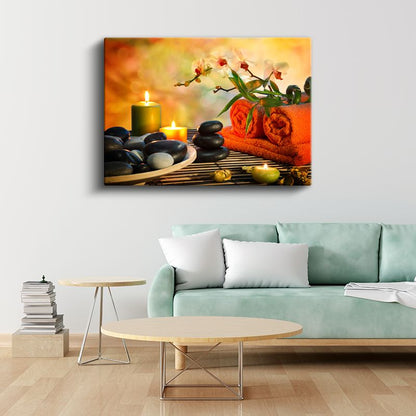 Spa Konsepti - Orkide ve Mum Kompozisyonu Kanvas Tablo