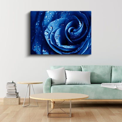 Mavi Gül - Su Damlacıklı Nadir Çiçek Kanvas Tablo