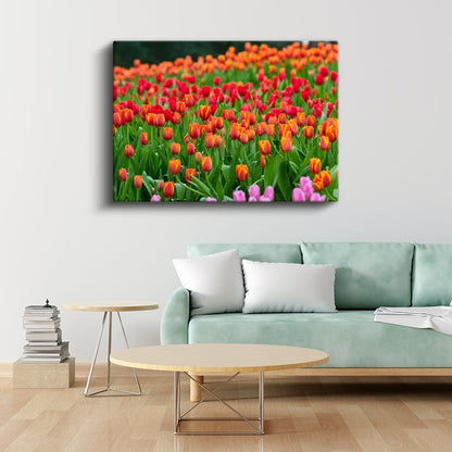 Renkli Laleler - Bahar Bahçesi Manzarası Kanvas Tablo