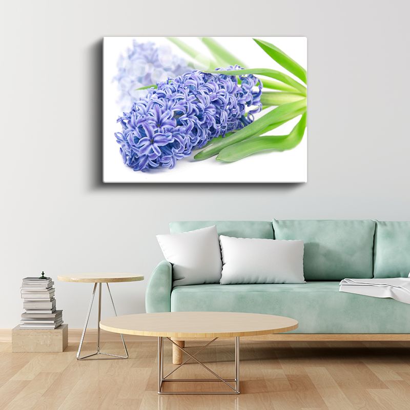 Mavi Sümbül - Beyaz Yapraklı Bahar Çiçeği Kanvas Tablo