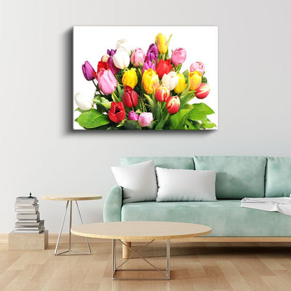 Renkli Lale Buketi - Canlı Bahar Çiçekleri Kanvas Tablo