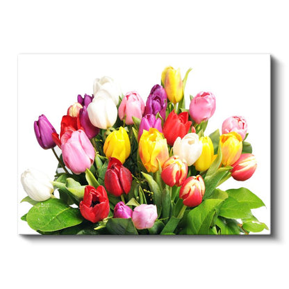 Renkli Lale Buketi - Canlı Bahar Çiçekleri Kanvas Tablo