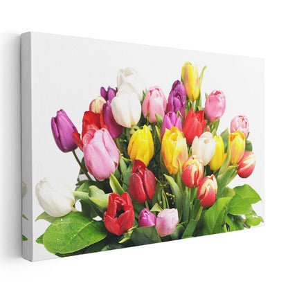 Renkli Lale Buketi - Canlı Bahar Çiçekleri Kanvas Tablo
