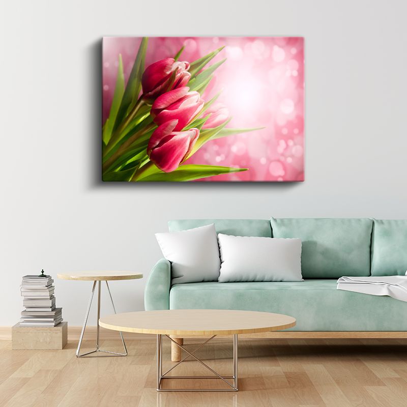 Pembe Laleler - Romantik Bulanık Arka Plan Kanvas Tablo