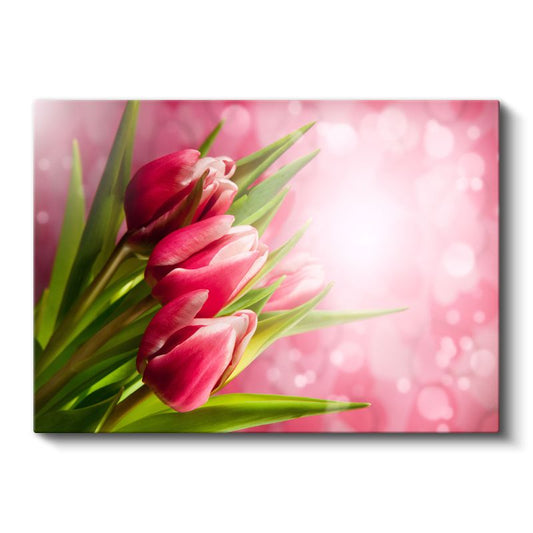 Pembe Laleler - Romantik Bulanık Arka Plan Kanvas Tablo