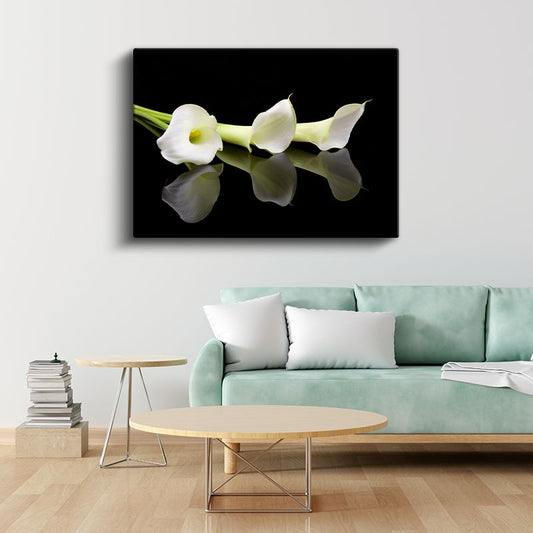 Beyaz Kalla Çiçekleri - Zarif Yansımalı Tasarım Kanvas Tablo