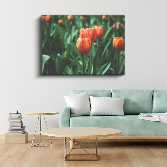 Turuncu Laleler - Bahar Bahçesi Kompozisyon Kanvas Tablo