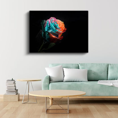 Gökkuşağı Gül - Çok Renkli Dramatik Çiçek Kanvas Tablo