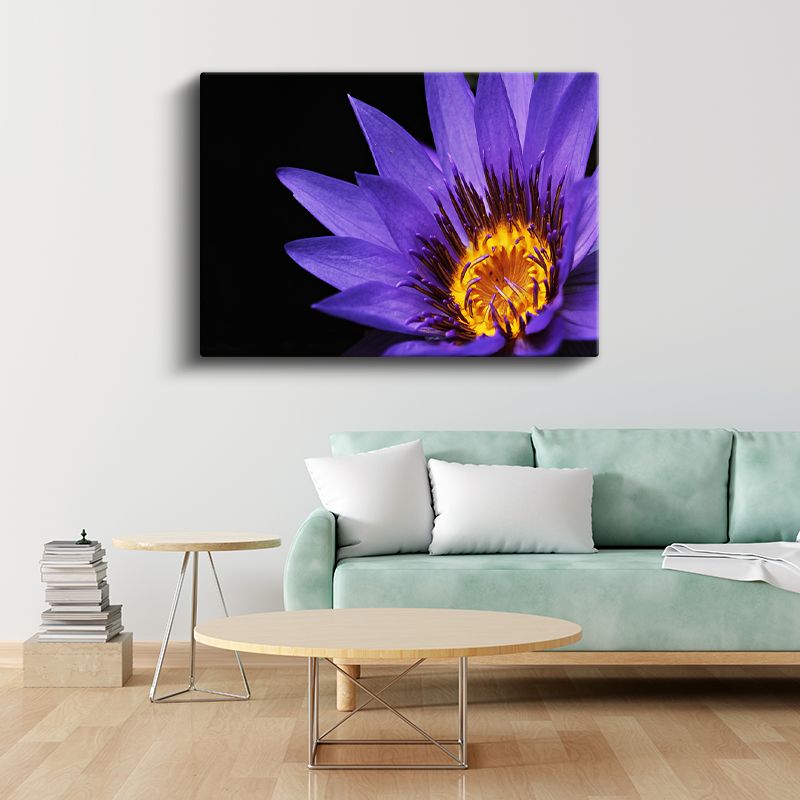 Mor Nilüfer - Altın Sarısı Merkezli Egzotik Çiçek Kanvas Tablo