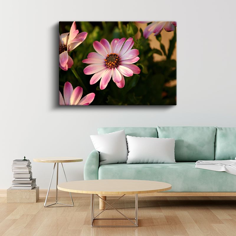 Pembe Papatya - Turuncu Merkezli Bahçe Çiçeği Kanvas Tablo