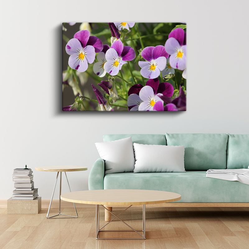 Hercai Menekşeler - Sarı Merkezli Renkli Çiçekler Kanvas Tablo