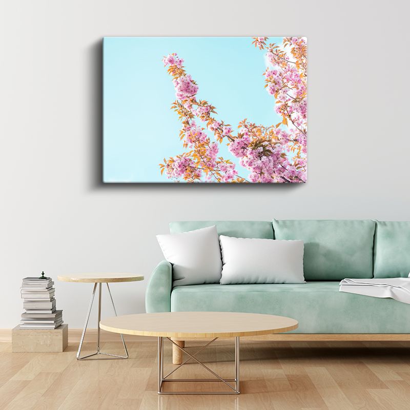 Kiraz Çiçekleri - Turkuaz Gökyüzü Altında Kanvas Tablo