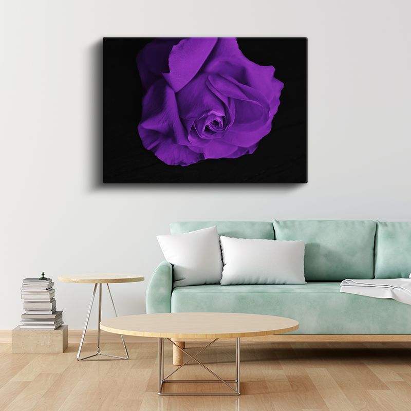 Mor Gül - Dramatik Siyah Fonlu Kanvas Tablo