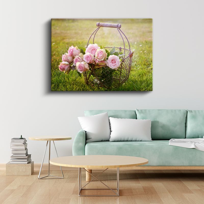 Pembe Güller - Vintage Tel Sepette Buket Kanvas Tablo