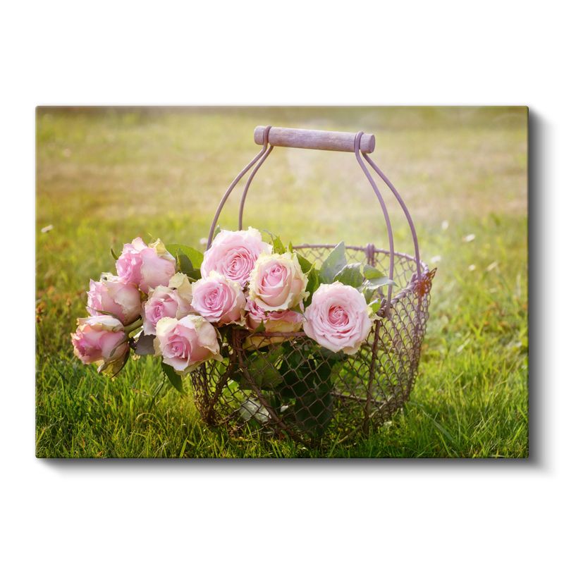 Pembe Güller - Vintage Tel Sepette Buket Kanvas Tablo