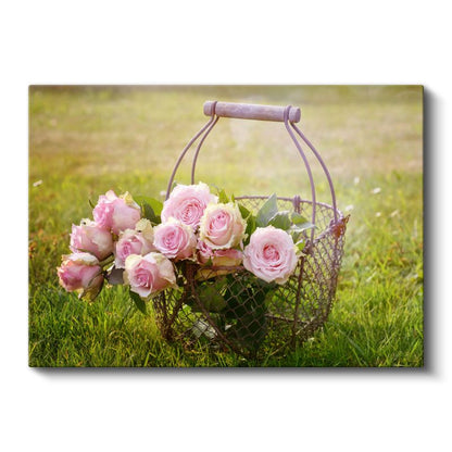 Pembe Güller - Vintage Tel Sepette Buket Kanvas Tablo