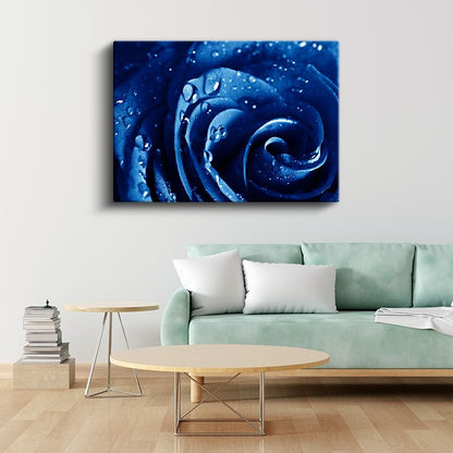 Mavi Gül - Çiy Damlacıklı Makro Çekim Kanvas Tablo