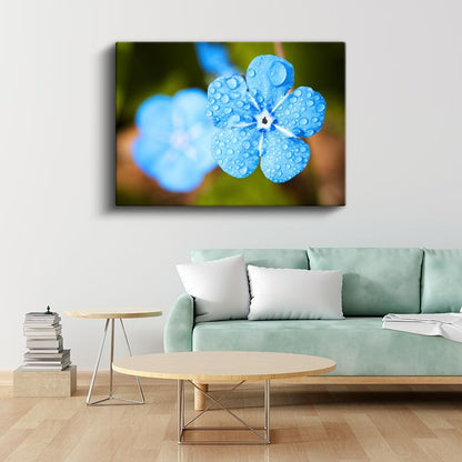 Mavi Unutma Beni - Çiy Damlacıklı Detay Kanvas Tablo