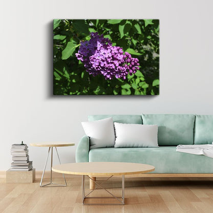 Mor Leylak - Yeşil Yapraklı Çiçek Demeti Kanvas Tablo