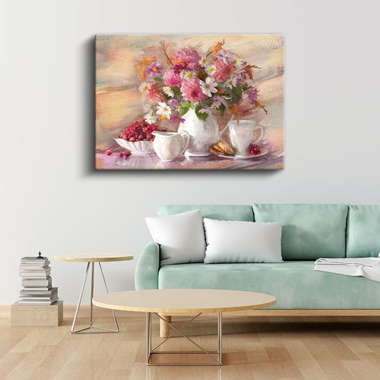 Çiçek Buketi - Vintage Natürmort Kompozisyon Kanvas Tablo