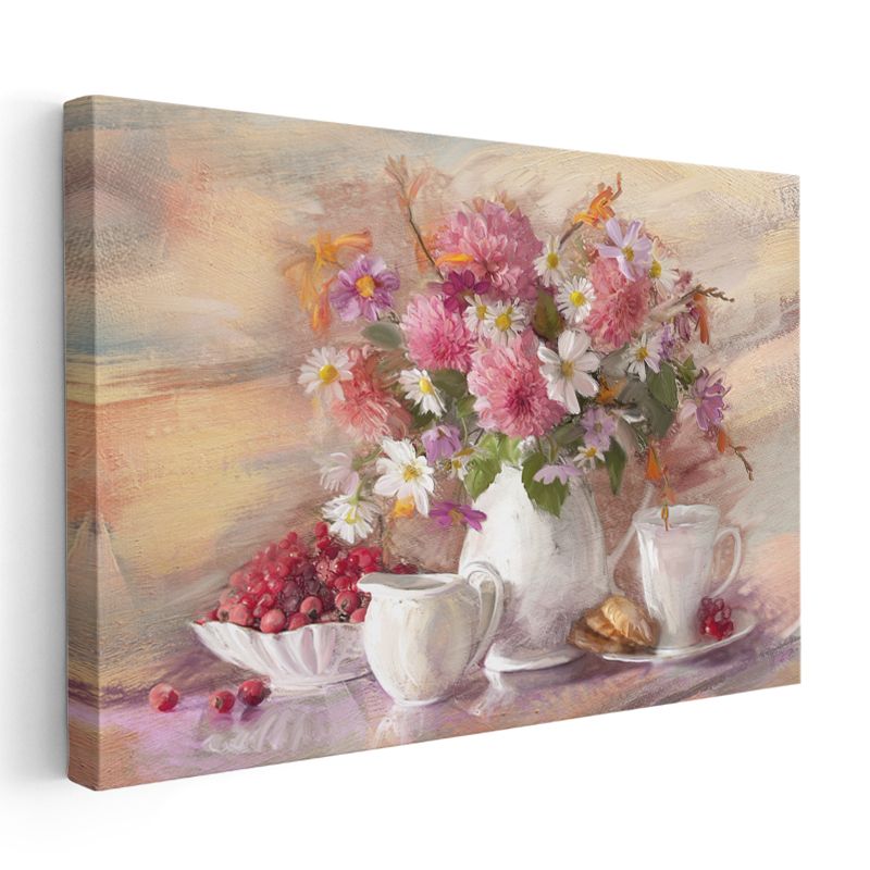 Çiçek Buketi - Vintage Natürmort Kompozisyon Kanvas Tablo