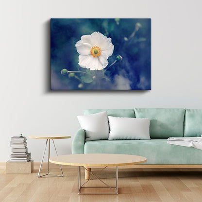 Beyaz Anemon - Turuncu Merkezli Zarif Çiçek Kanvas Tablo