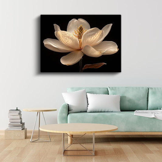 Krem Manolya - Siyah Fonlu Detaylı Çiçek Kanvas Tablo