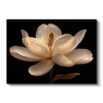 Krem Manolya - Siyah Fonlu Detaylı Çiçek Kanvas Tablo