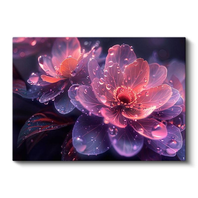 Pembe Çiçek - Dijital Sanat Su Damlacıklı Kanvas Tablo