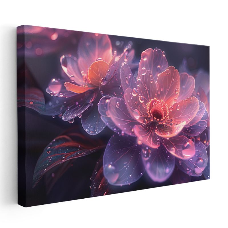 Pembe Çiçek - Dijital Sanat Su Damlacıklı Kanvas Tablo