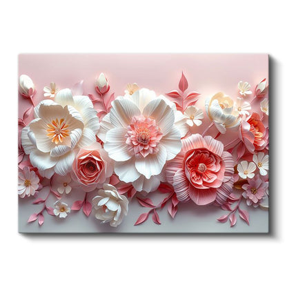 Kağıt Çiçekler - Pembe Beyaz Dekoratif Kanvas Tablo