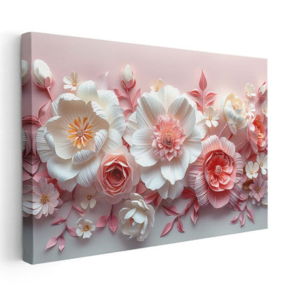 Kağıt Çiçekler - Pembe Beyaz Dekoratif Kanvas Tablo